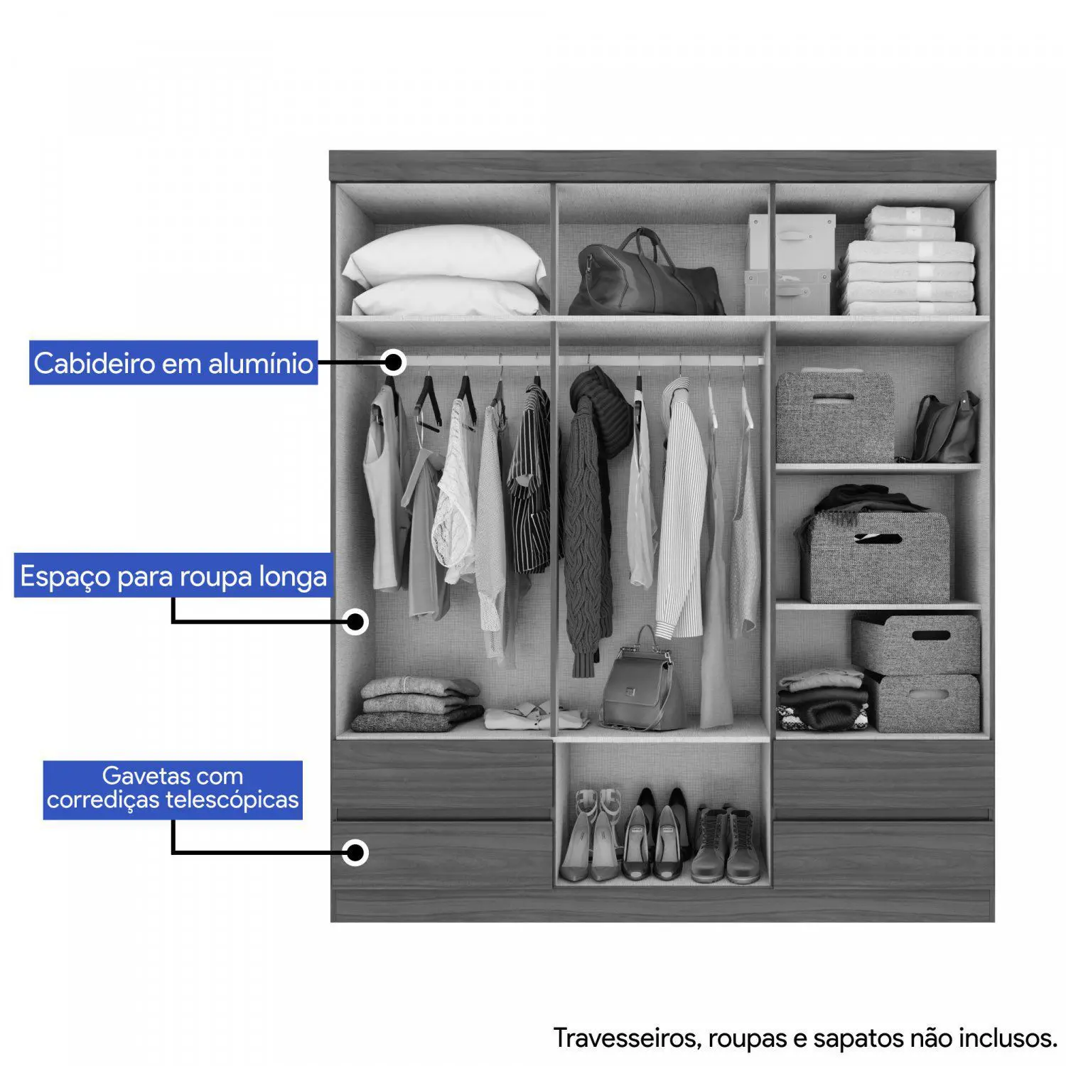 GUARDA ROUPA CASAL LOPAS 6 PORTAS ZEUS - JOGO DE PÉS GRÁTIS