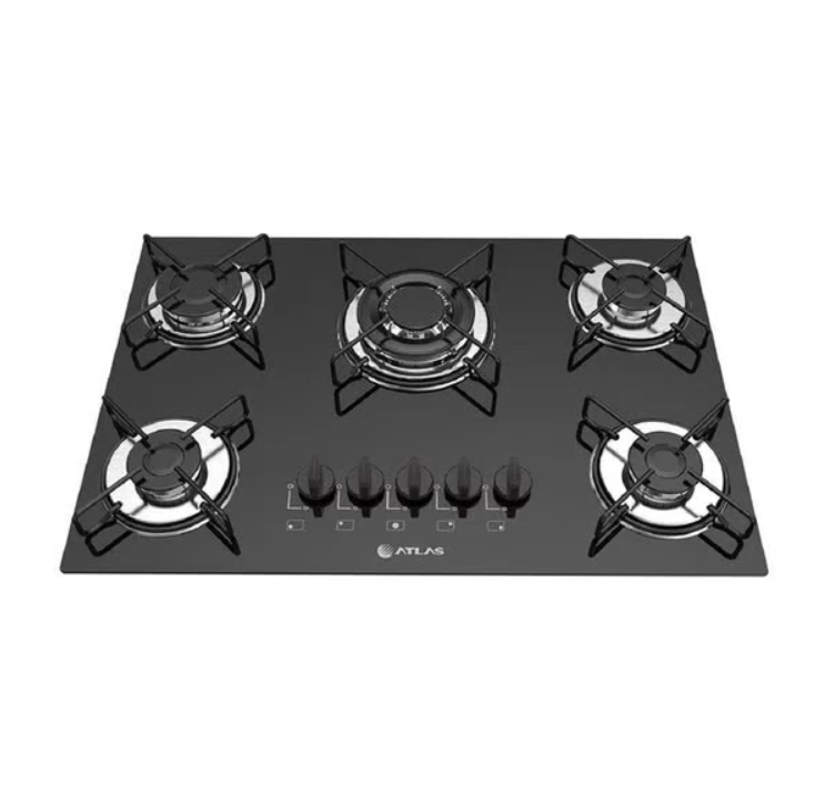 COOKTOP ATLAS 5 BOCAS COM MESA DE VIDRO E TRIPLA CHAMA AGILE UP GLASS