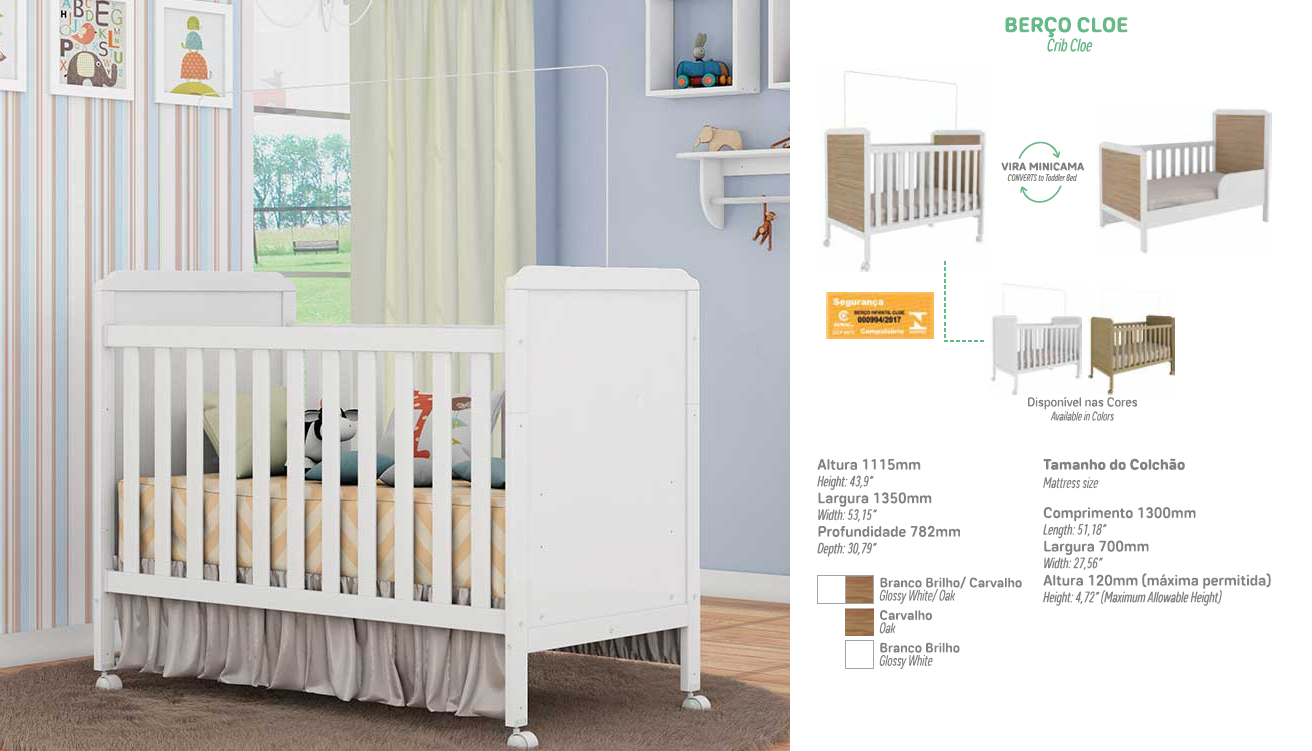 Berço Mini Cama Cloe 2 em 1 Peroba 100%MDF