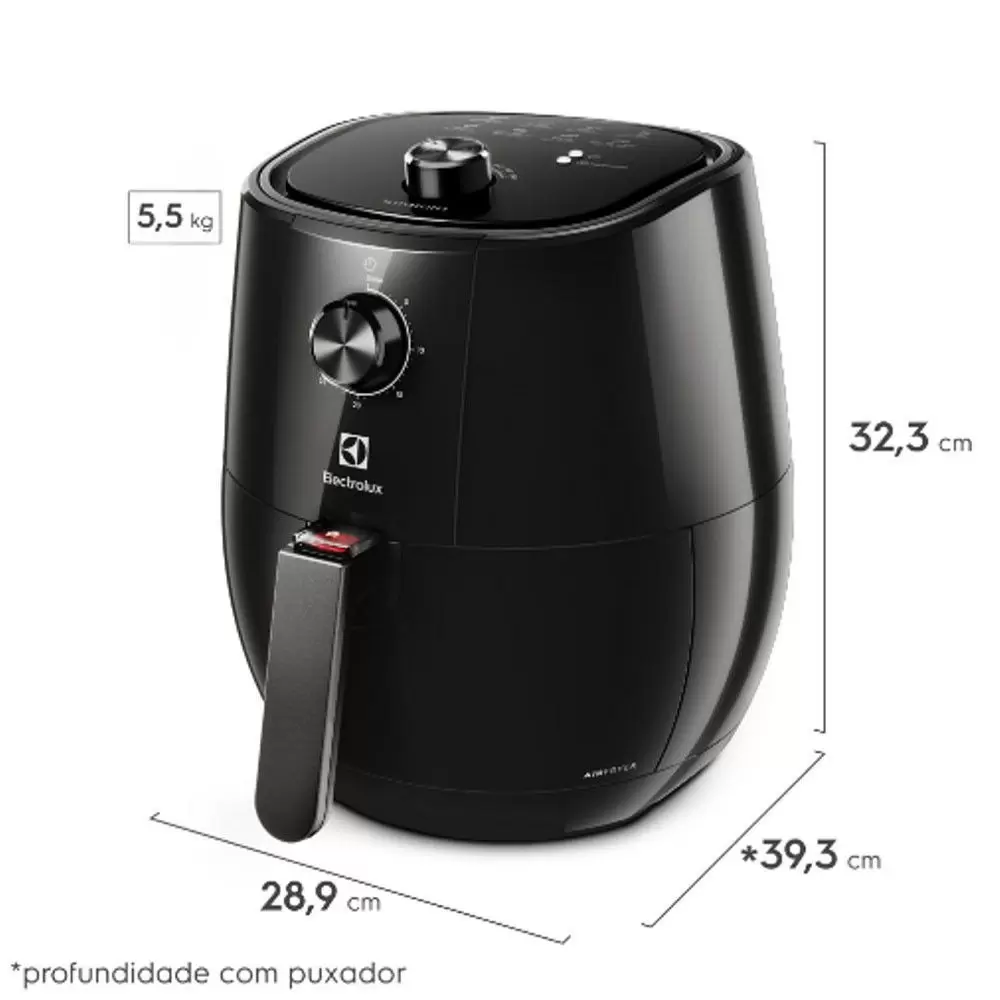 Fritadeira Elétrica sem Óleo/Air Fryer Electrolux - Efficient EAF10 Preto 3,2L com Timer