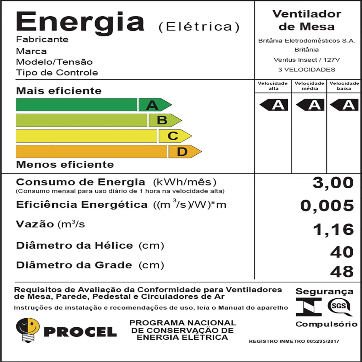 Ventilador de Mesa Britânia Ventus Insect 40cm