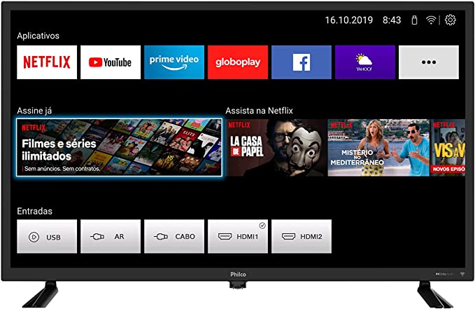 SMART TV PHILCO 32PL LED COM CONVERSOR DIGITAL - PTV32D10N5SKH