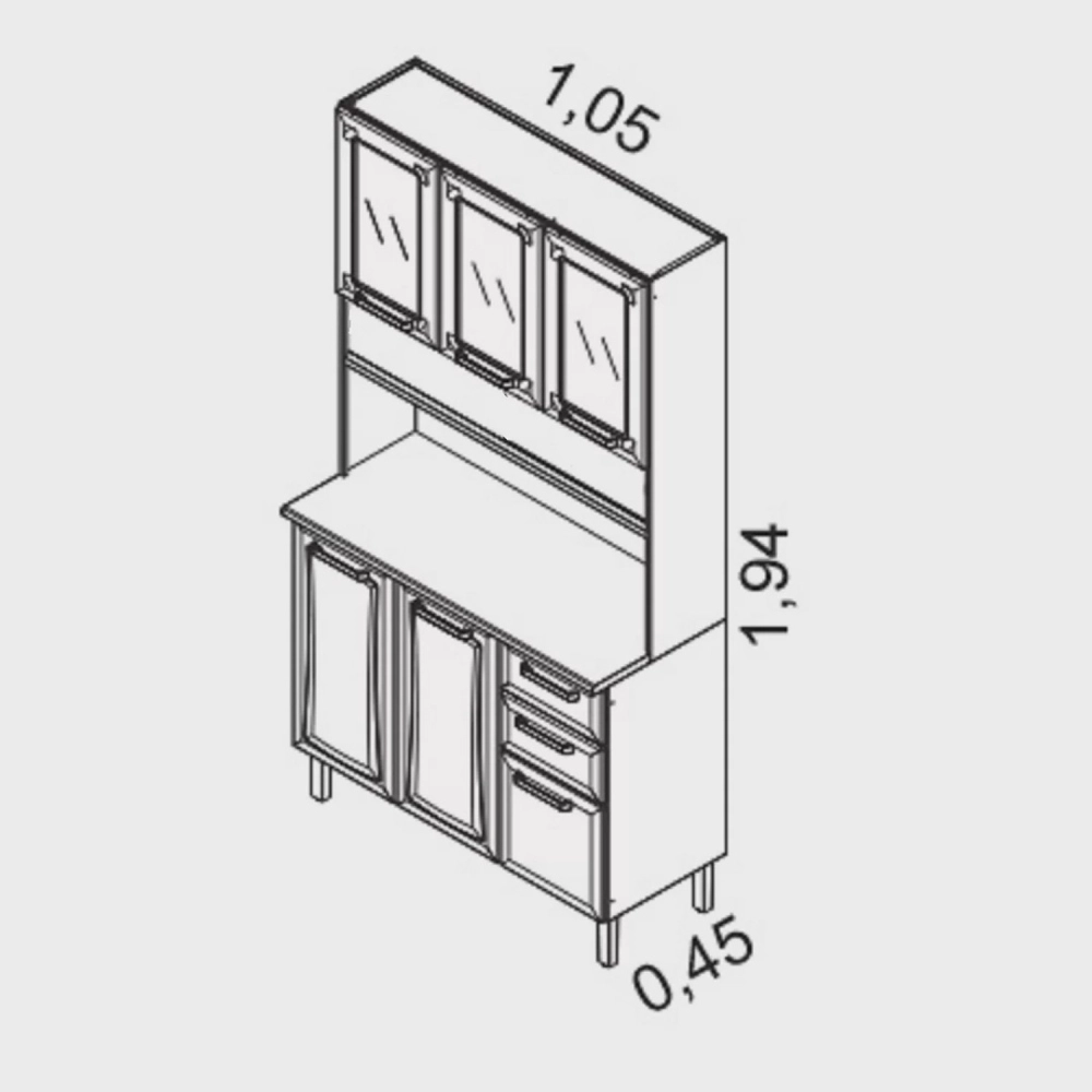 Armário de Cozinha kit Regina I3G2-120 6 portas e 2 gavetas