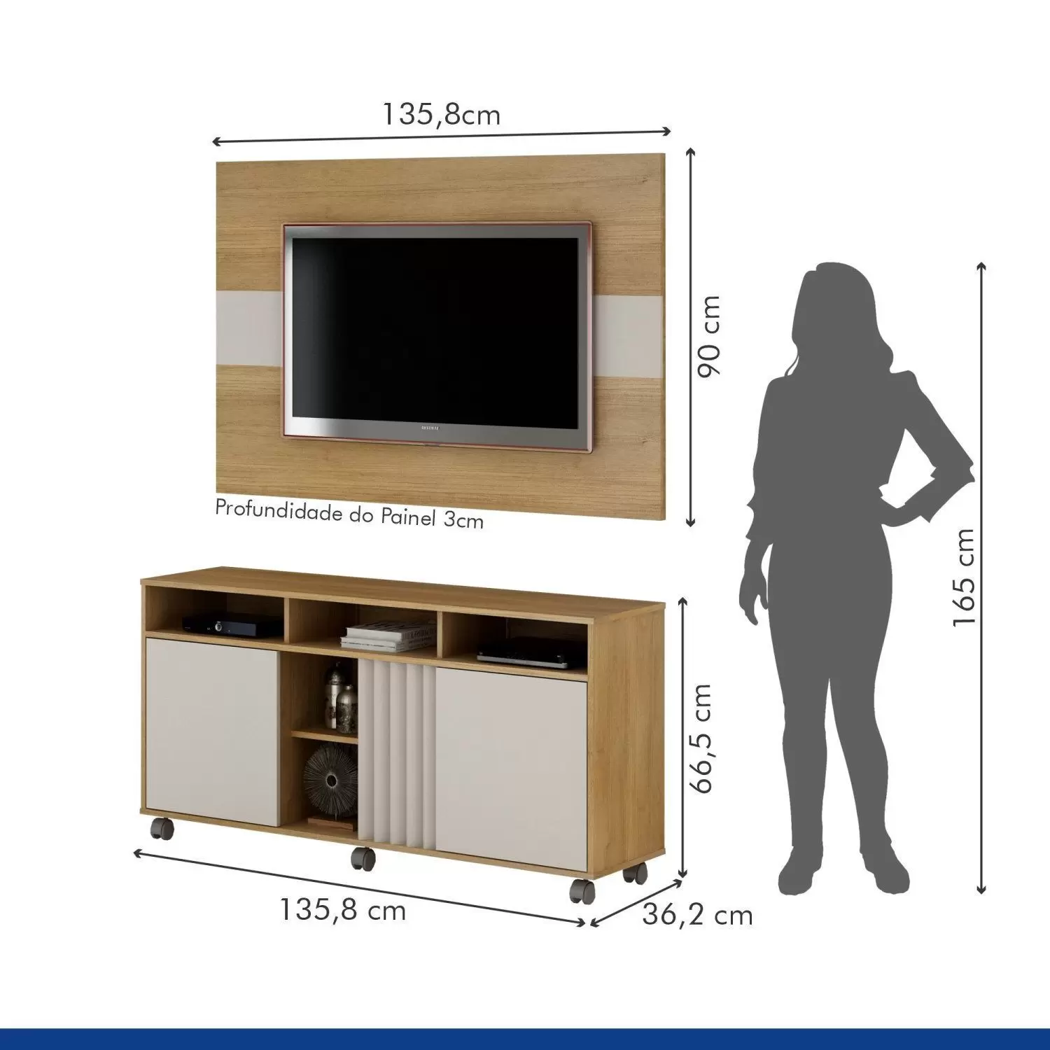 Rack com Painel Suspenso Valdemóveis Viena