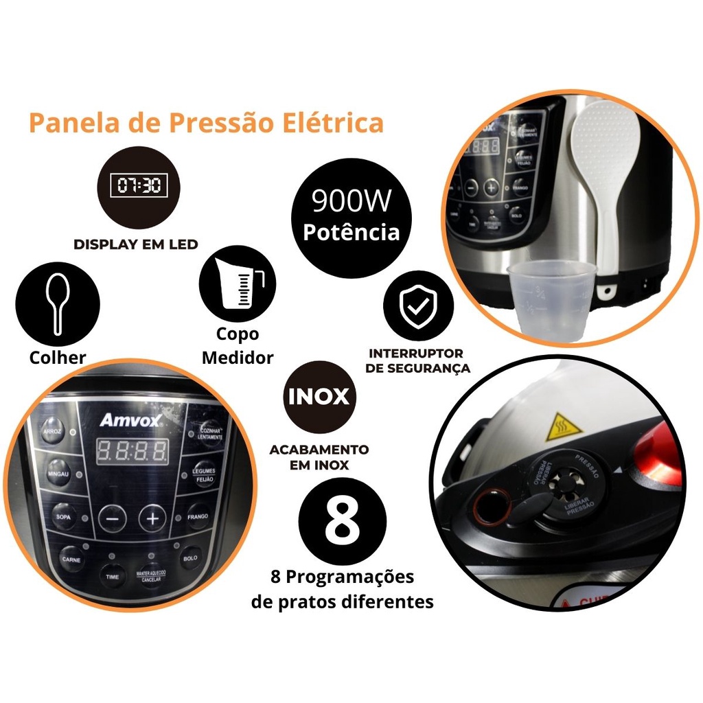 Panela de Pressão Elétrica 5 Litros 110v Amvox Aps 005