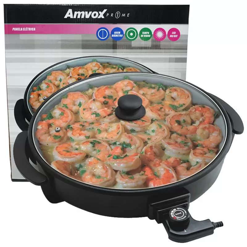 Panela Elétrica Amvox Grill Redonda Antiaderente Multifuncional 40cm 1200W APE 4000