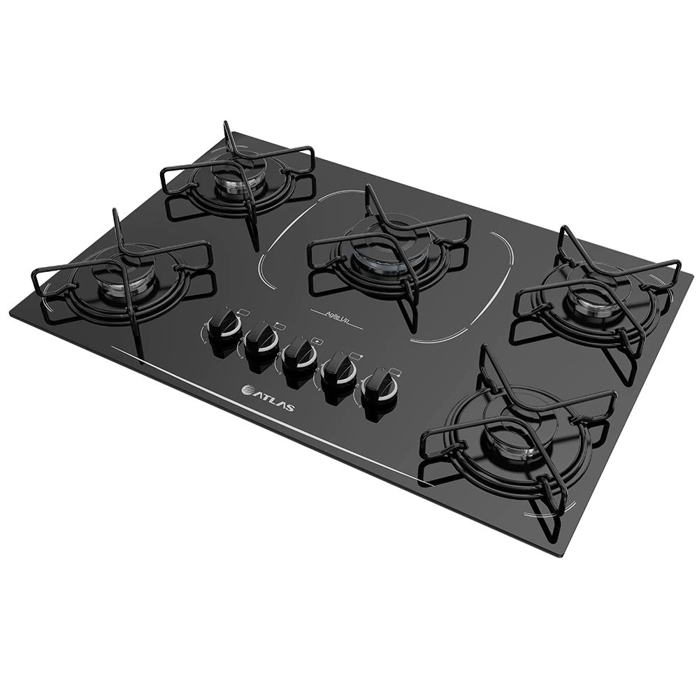 Fogão Cooktop Atlas 5 Bocas Acendimento Automático Agile Up Glass